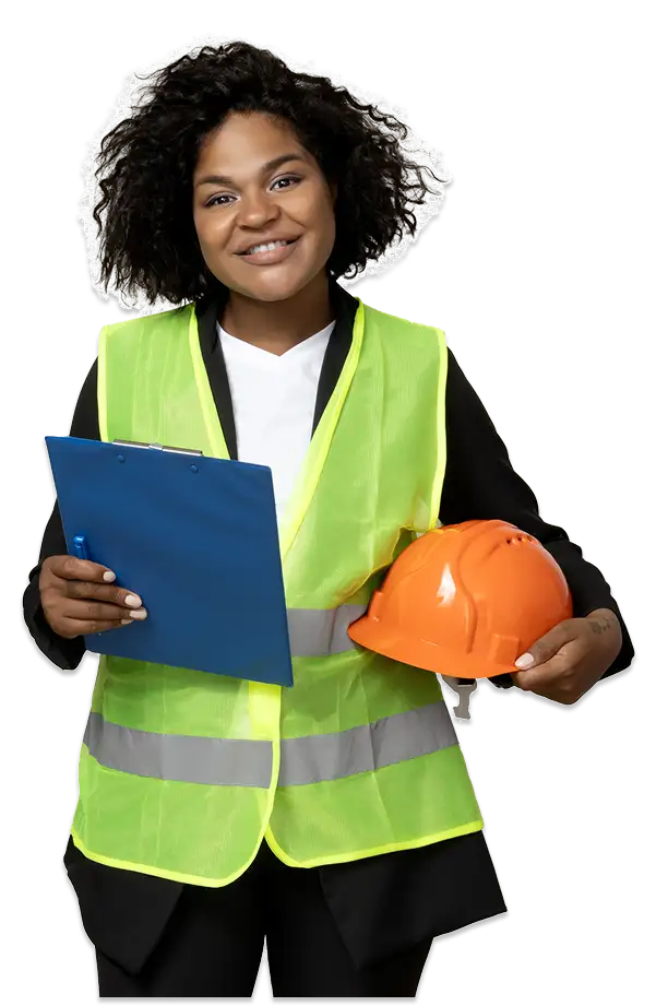 SHE-Focus Training Lady Holding file-and-helmet